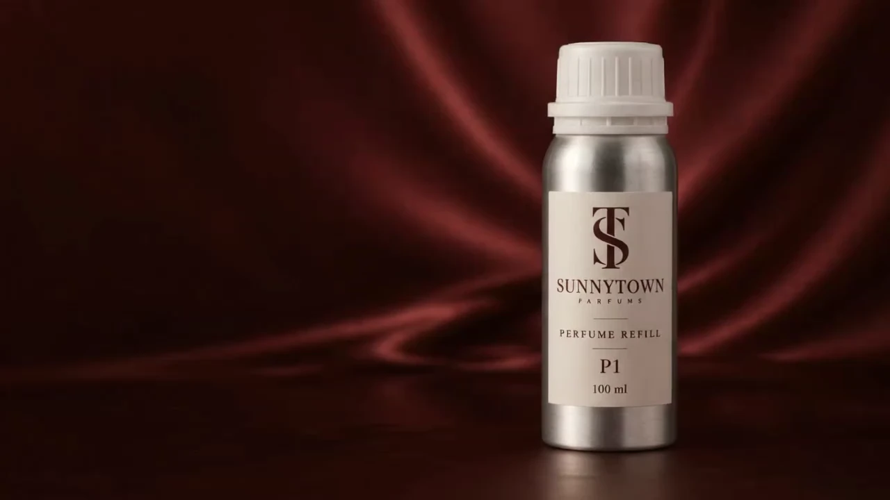 SunnyTown silver perfume refill bottle in burgundy light